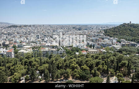 Panorama Ansicht von oben auf die Stadt Athen vom Hügel der Akropolis Stockfoto