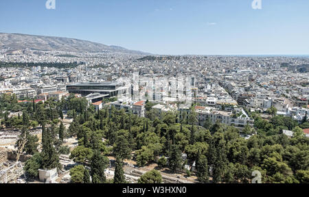Panorama Ansicht von oben auf die Stadt Athen vom Hügel der Akropolis Stockfoto
