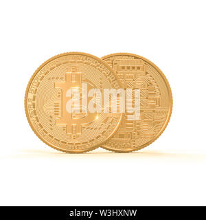 3D-rendering Bild der Goldenen bitcoin Münze auf weißem Hintergrund. Konzept der crypto Währung. Stockfoto