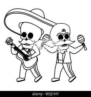 Skelette Musiker mit Gitarre maracas Viva Mexico Stock Vektor