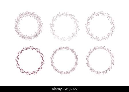 Sammlung von rustikalen Floral frame Elemente. Der Vektor Violett und Rosa Kranz, weichen Pastelltönen Bouquet, Grußkarte, Winter Blumenschmuck Stock Vektor