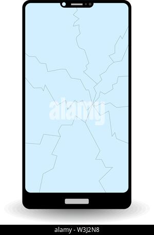 Beschädigte Smartphone mit gesprungenen Anzeige auf weißem Hintergrund Vektor-illustration isoliert Stock Vektor