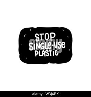STOP-KUNSTSTOFF hand Inschrift auf Ökologie Aufkleber. Vektor Label Design isoliert auf weißem Stock Vektor