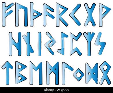 Der Altnordischen Runen. Runenalphabet, Futhark. Alten okkulten Viking Zeichen Buchstaben auf weißem Hintergrund, rune Font. Vector Illustration, EPS 10. Stock Vektor