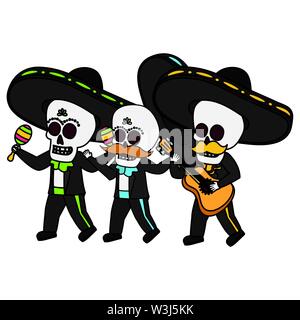 Skelette Musiker mit Gitarre und Maracas Viva Mexico Stock Vektor
