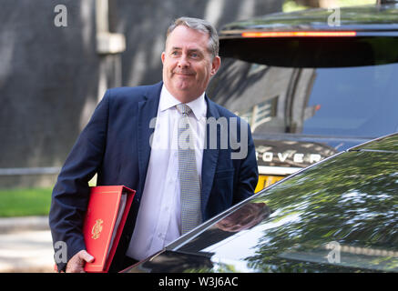 London, Großbritannien. 16. Juli, 2019. Liam Fox, Staatssekretär für internationalen Handel und der Präsident des Board of Trade, verlässt die Sitzung. Theresa May Vorsitz möglicherweise Ihre letzte Kabinettssitzung, bevor Sie die Schritte unten am 24. Juli. Credit: Tommy London/Alamy leben Nachrichten Stockfoto