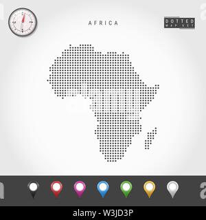 Punkte Karte von Afrika. Einfache Silhouette von Afrika. Realistische Vektor Kompass. Eingestellt von bunten Karte Markierungen. Vector Illustration. Stock Vektor