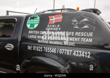 Britische Tauchern Rescue Fahrzeug auf den Hafen von Tingwall, Orkney, Schottland, Großbritannien. Stockfoto