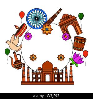 Taj Mahal inder Moschee mit kulturellen Ikonen Stock Vektor