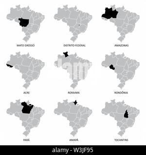 Eine Reihe von Brasilien Karten mit markierten Staaten Stock Vektor