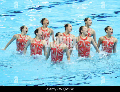 Gwangju. 16. Juli, 2019. Chinesische Sportler während Team technische abschließenden künstlerischer Schwimmen an der Gwangju 2019 FINA Weltmeisterschaft in Gwangju, Südkorea am 16 Juli, 2019 bei den Frauen. Credit: Li Gang/Xinhua/Alamy leben Nachrichten Stockfoto