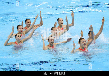 Gwangju. 16. Juli, 2019. Chinesische Sportler während Team technische abschließenden künstlerischer Schwimmen an der Gwangju 2019 FINA Weltmeisterschaft in Gwangju, Südkorea am 16 Juli, 2019 bei den Frauen. Credit: Li Gang/Xinhua/Alamy leben Nachrichten Stockfoto