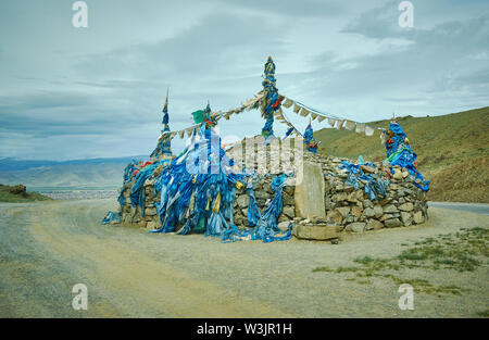 Mongolische Ovoo, khovd Innenstadt, khovd Provinz der Mongolei. Stockfoto