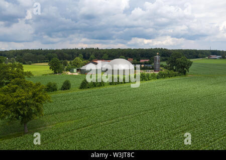 Luftaufnahme von Biogasanlagen in Deutschland Stockfoto