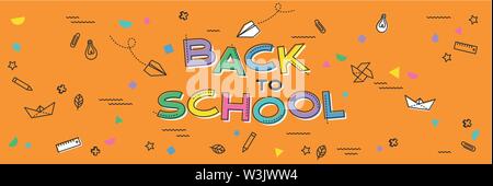 Zurück zu Schule Banner, Poster mit Student liefert. Bildung learning Konzept Stock Vektor