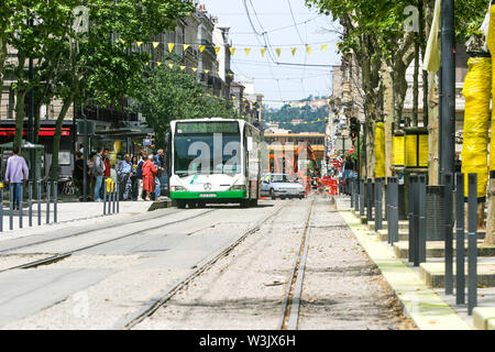 Laufende Arbeiten am Charles de Gaulle Straße, Saint-Etienne, Loire, Frankreich Stockfoto