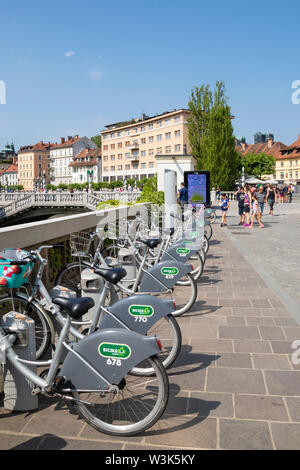 Bike Sharing BicikeLJ fahrrad-System im Eco Green Innenstadt von Ljubljana Slowenien EU Europa Stockfoto