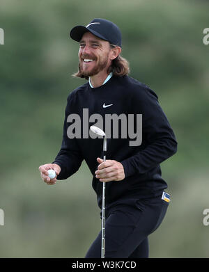 England's Tommy Fleetwood während der Vorschau Tag drei der Open Championship 2019 im Royal Portrush Golf Club. Stockfoto