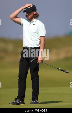 England's Tommy Fleetwood während der Vorschau Tag drei der Open Championship 2019 im Royal Portrush Golf Club. Stockfoto