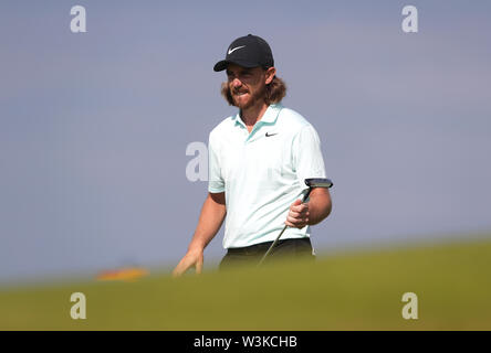 England's Tommy Fleetwood während der Vorschau Tag drei der Open Championship 2019 im Royal Portrush Golf Club. Stockfoto