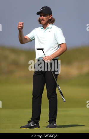 England's Tommy Fleetwood während der Vorschau Tag drei der Open Championship 2019 im Royal Portrush Golf Club. Stockfoto