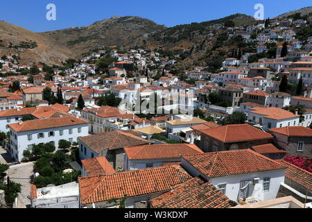 Blick auf die Stadt Hydra, Hydra, Griechenland. Stockfoto