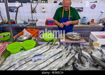 Der Fischmarkt in Olhão ist der größte Fischmarkt in der Algarve, Portugal Stockfoto