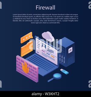 Firewall Schutz konzept Hintergrund, isometrische Stil Stock Vektor