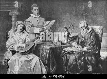 Amor kindlicher'. Grabado a partir de un Cuadro de Ouderaa (Escuela Belga). La Ilustración Española y Americana, 30 de Enero de 1883. Stockfoto