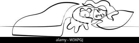 Kontinuierlicher Kunst Zeichnung Skizze. Schlafende Mädchen. Vector Illustration Stock Vektor