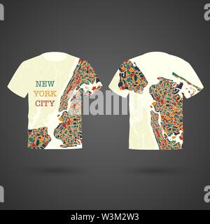 Gelbe t-shirt Silhouette mit NY City Karte verschiedene Farben Stock Vektor