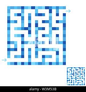Zusammenfassung Einfache quadratische isoliert Labyrinth. Blaue Farbe auf weißem Hintergrund. Ein interessantes Spiel für Kinder und Erwachsene. Einfache flache Vektor Lllustrat Stock Vektor