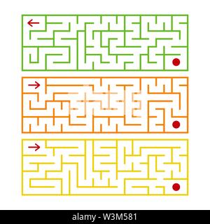 Abstrakte rechteckige isoliert Labyrinth. Es gibt drei Arten im Set. Verschiedene Farben auf weißem Hintergrund. Ein interessantes Spiel für Kinder. S Stock Vektor