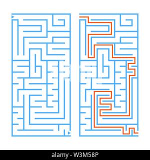 Abstrakte rechteckige isoliert Labyrinth. Blaue Farbe auf weißem Hintergrund. Ein interessantes Spiel für Kinder und Erwachsene. Einfache flache Vektor illustratio Stock Vektor