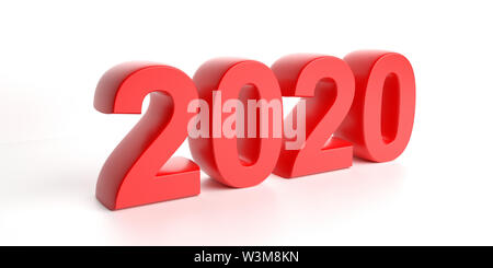 2020 für das neue Jahr. 2020 in roten Ziffern auf weißem Hintergrund. 3D-Darstellung Stockfoto