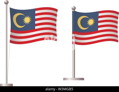 Malaysia Flagge auf der Pole. Metall Fahnenmast. Nationalflagge von Malaysia Vector Illustration Stock Vektor