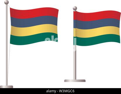 Mauritius Flagge auf der Pole. Metall Fahnenmast. Flagge von Mauritius Vector Illustration Stock Vektor