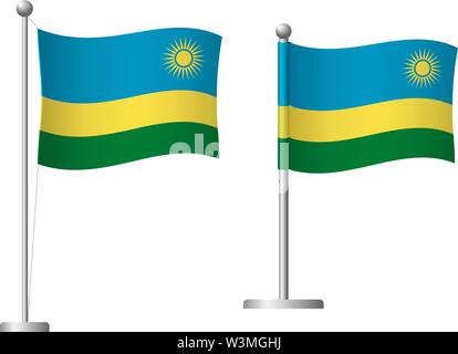 Ruanda Flagge auf der Pole. Metall Fahnenmast. Nationalflagge von Ruanda Vector Illustration Stock Vektor