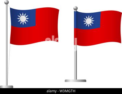 Taiwan Flagge auf der Pole. Metall Fahnenmast. Flagge von Taiwan Vector Illustration Stock Vektor