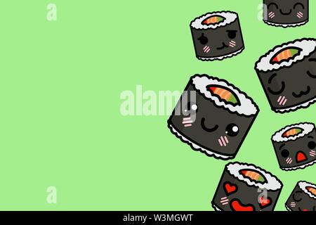 Banner Vorlage mit Platz für Text - lustige Emoji Sushi. Vector Illustration Stock Vektor