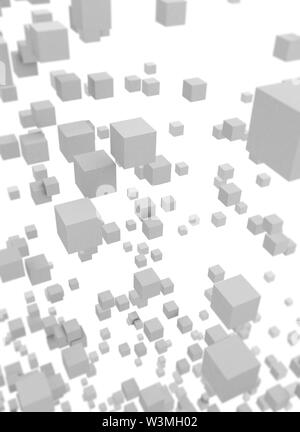 Abstrakte fliegenden Kisten auf weißem Hintergrund. 3D-Rendering Stockfoto