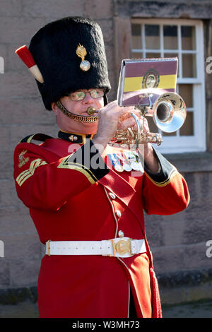 Ein korporal Musiker des fünften Bataillon Royal Regiment von Füsilieren band in Newcastle upon Tyne, das Bataillon ist Teil der Armee finden. Stockfoto