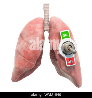 Lungen Krankheit Konzept. Menschliche lungen mit Kippschalter. 3D-Rendering auf weißem Hintergrund Stockfoto