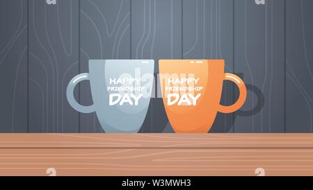Zwei Tassen auf Holztisch mit Text glücklich Friendship Day Feier Konzept waagrechten Stock Vektor