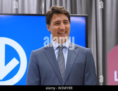 Montreal, Quebec, Kanada, 4. Juli 2019. Premierminister von Kanada Justin Trudeau in Montreal, Quebec, Kanada. Credit: Mario Beauregard/Alamy leben Nachrichten Stockfoto