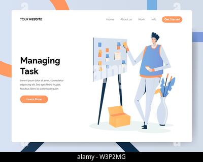 Geschäftsmann Verwaltung Aufgabe an Bord Abbildung Konzept. Modernes flaches design Konzept der Webseite Design für die Website und mobile Website. Vektor Lllustrat Stock Vektor