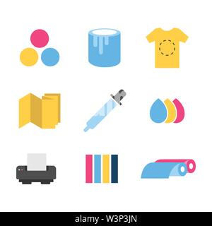 Drucken Icons Set bunte flache Design Vector Illustration Stock Vektor