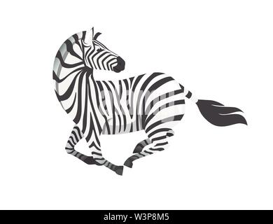 Afrikanische zebra läuft mit Kopf schaut zurück Seitenansicht cartoon Animal design Flachbild Vector Illustration auf weißem Hintergrund. Stock Vektor