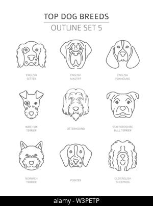 Top Hunderassen. Pet-outline Sammlung. Vector Illustration Stock Vektor