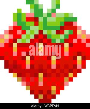 Erdbeere Pixel-art 8-Bit Video Spiel Fruit Symbol Stock Vektor